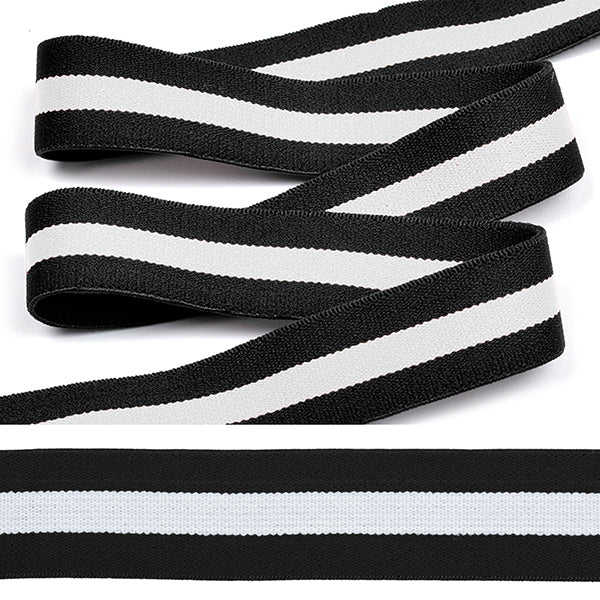 Матоли юмшоқ резинка "Полоска", эни 25мм, қора/оқ/қора ранг, қадоғи 5м.