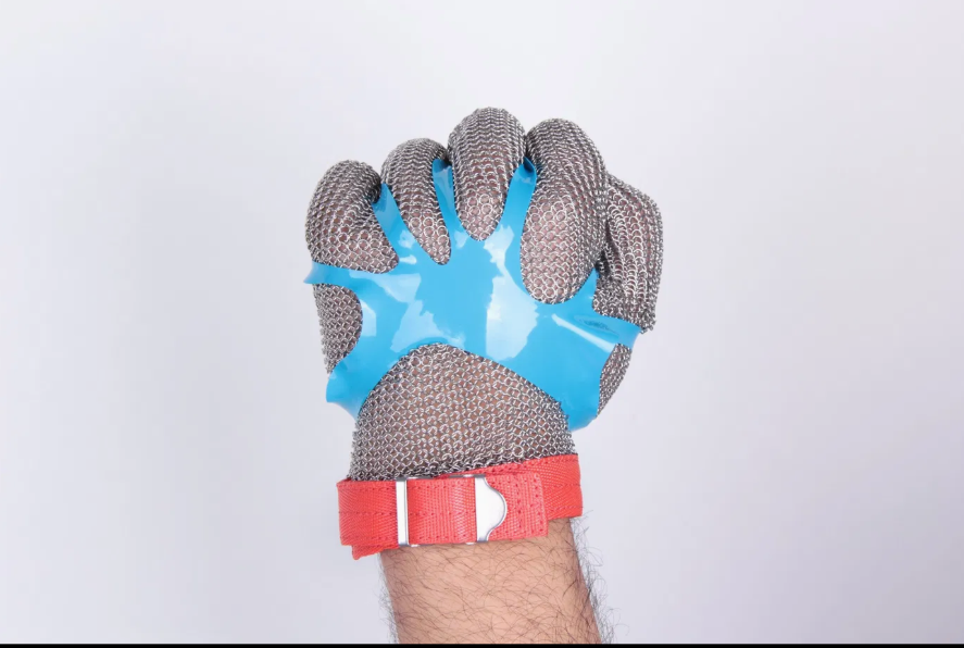 Хитойда ишлаб чиқарилган завод оригинал зангламас пўлатдан ясалган, кесилишдан ҳимояловчи, текстиль тасмали қўлқоплар.