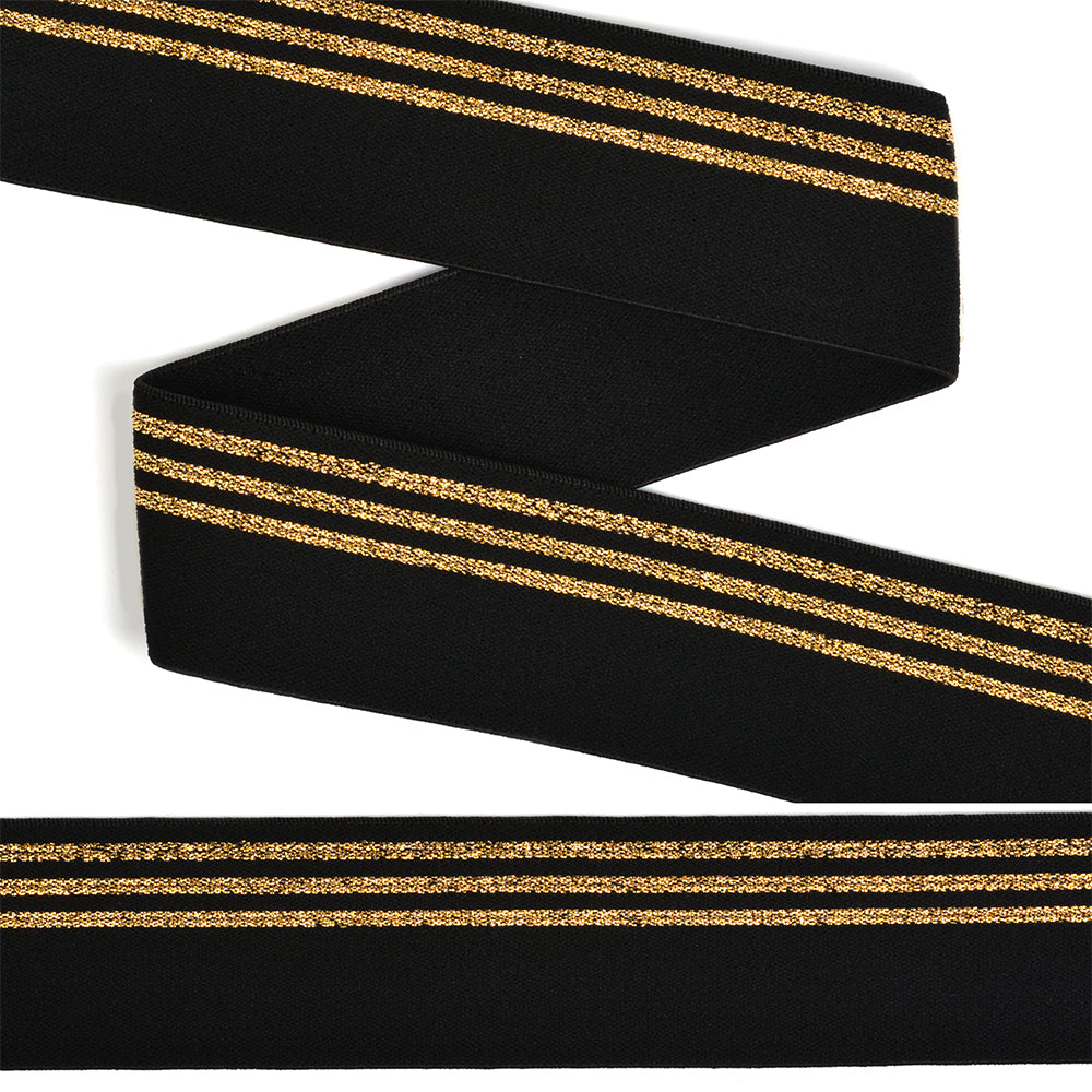 Декоратив юмшоқ резинка, эни 40мм, қора/олтин ранг, қадоғи 2±0,5м.