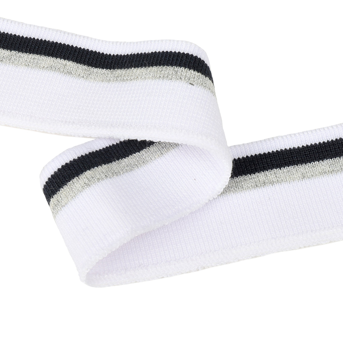 Оқ рангли чизиқли трикотажли подвяз манжет