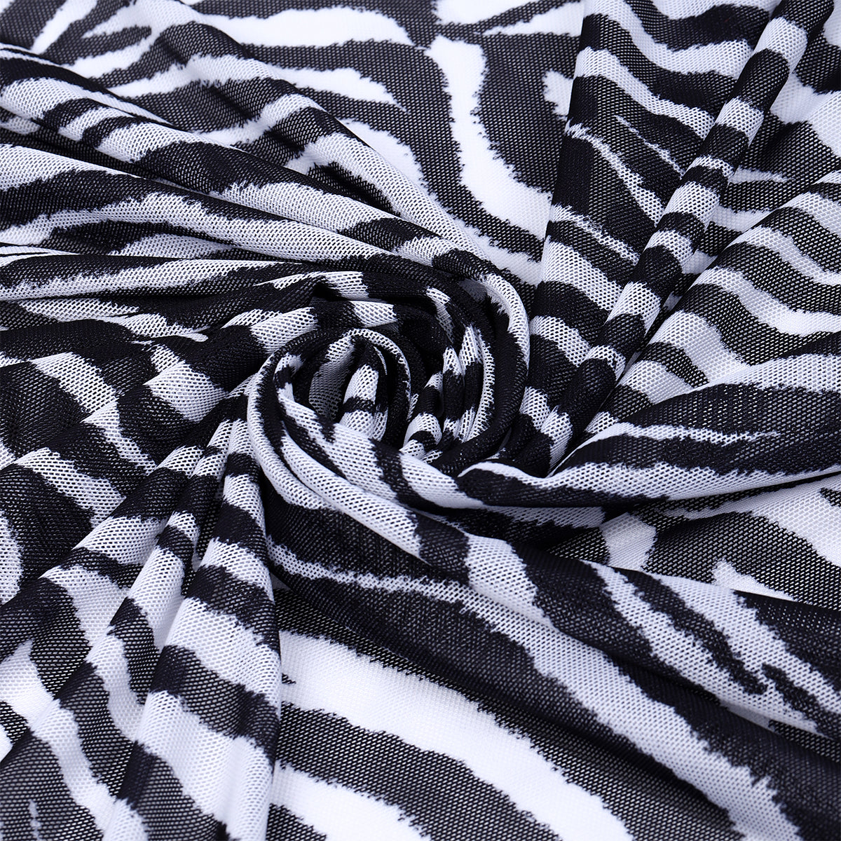 Эластик тор мато 100 г/м², Зебра принти билан, кенглиги 160см, ранги оқ ва қора