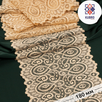 Стрейч-кружева, эни 180мм, ранги №100 қизил, қадоғи 25м.