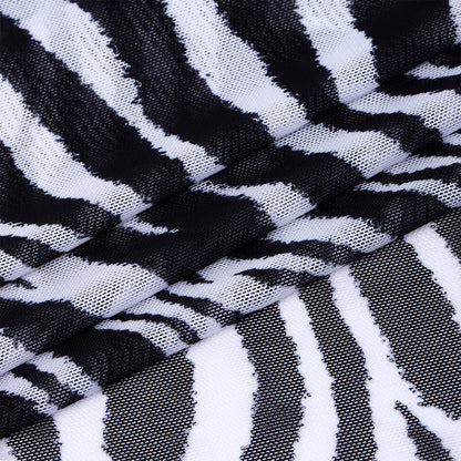 Эластик тор мато 100 г/м², Зебра принти билан, кенглиги 160см, ранги оқ ва қора