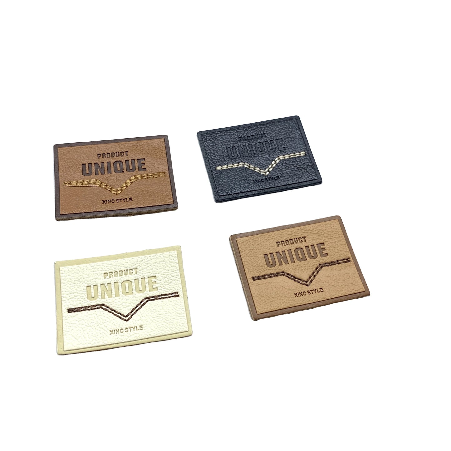 Юқори сифатли махсус ювилиши мумкин бўлган нақшинкор логотип жинси кўйлаги учун ПУ тери ёрлиғи ёрлиғига тикилган