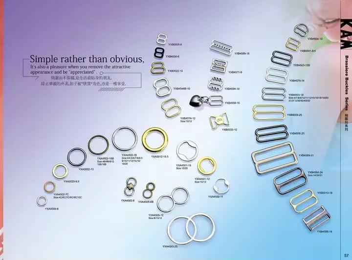 Оммабоп металл лифчик слайдери ва ҳалқа-регулятор токчаси — банд узунлигини қулай созлаш учун. Ички кийим аксессуари сифатида ҳам, махсус сумка қисмлари ва аксессуарлари сифатида ҳам ишлатилади
