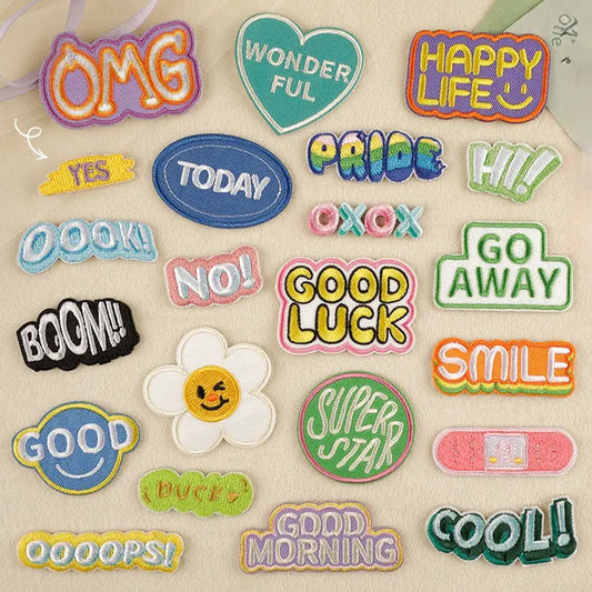 Юрак кунгабоқарлари инглизча сўзлар кийим ямоқлари омадли табассум ДИЙ кашта ямоқлари кашта тикилган ўз-ўзидан ёпиштирувчи аппликация