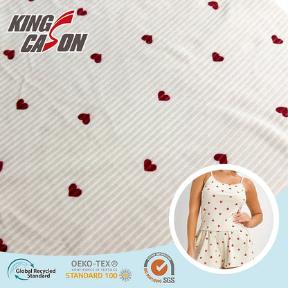 KINGCASON’дан супер юмшоқ, икки томонлама юрак нақшли тез қурийдиган спандекс мата — тунги кийимлар ва уй либослари учун идеал танлов