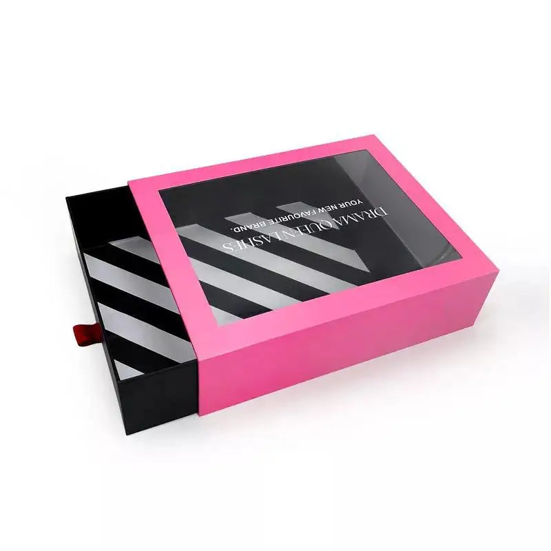 Гуандун ишлаб чиқариши, PET слайдли тортма шаклидаги крафт қоғоз қутилар — квадрат  қути, прозрачный PVC қопқоқли, ойнаси бор