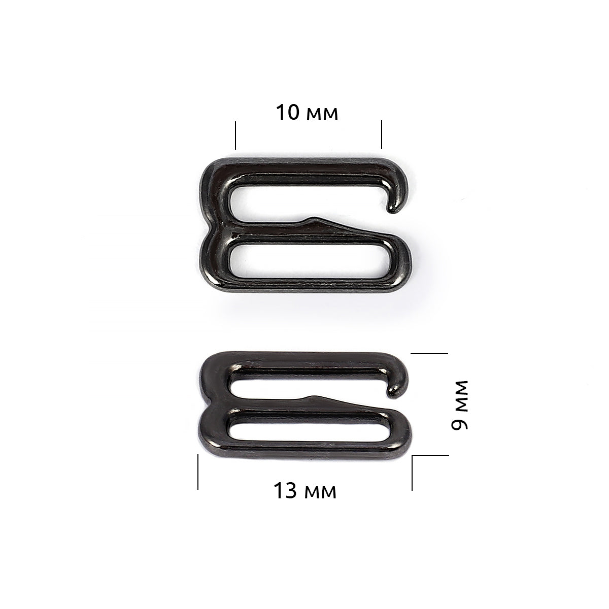 10 мм металл крючок (қора никель) – сузиш кийимлари учун мўлжалланган. Упаковкада 100 дона.