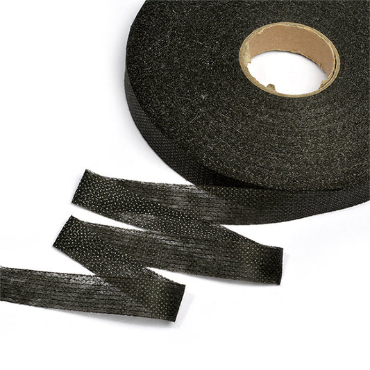 KUBRO TEXTILE ип билан тикилган елимли лента: 15мм, 45г/м², қора, 100м рулон, индивидуал қадоқланган.