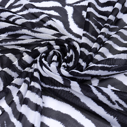 Эластик тор мато 100 г/м², Зебра принти билан, кенглиги 160см, ранги оқ ва қора